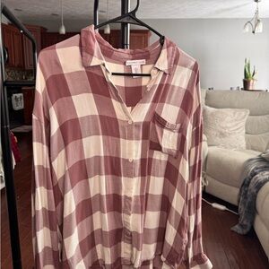 Pink & White Plaid Button-Up Shirt